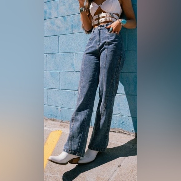 Massimo Dutti Denim - Jeans Massimo Dutti High Waist Stovepipe Seamed Front Med Wash 90s Style 29W